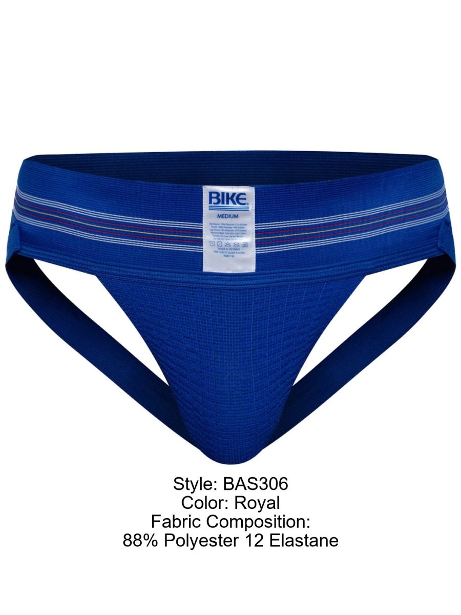 Royal blue BIKE athletic BAS306 Original Number 10 jockstrap briefs with textured fabric and white stripe waistband
