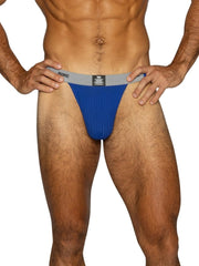 BIKE royal blue athletic jockstrap for men with grey waistband.