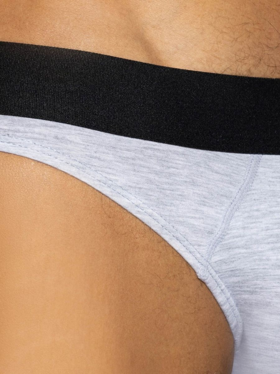 Light gray bike athletic BAS319 active thong with gray heathered fabric and solid black waistband