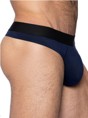 Navy blue BIKE Athletic BAS319 active thong with black elastic waistband designed for athletic wear