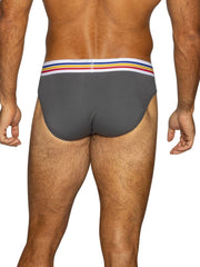 BIKE Men's stretch cotton brief in charcoal grey with a striped waistband.