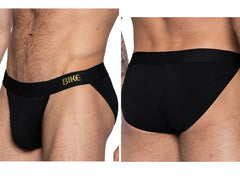 Black men’s bike briefs with gold bike branding on waistband designed for athletic active use in BAS331 style