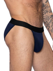 Navy blue BIKE athletic BAS331 active jock brief with black elastic waistband designed for support and comfort