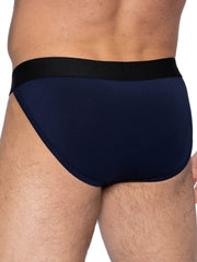 Navy blue BIKE athletic BAS331 active jock brief with black elastic waistband designed for support and comfort