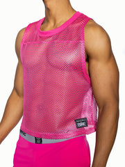 Bike sleeveless practice jersey bright pink mesh tank top with solid ribbed neckline and hem