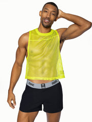 Bike sleeveless practice jersey in bright neon yellow mesh for breathable cycling training wear