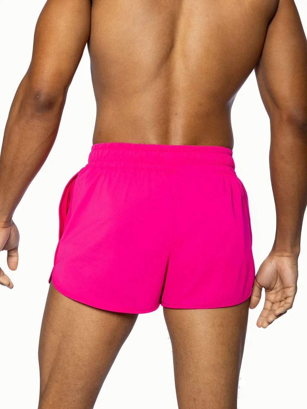 Bright pink BIKE track short with snug elastic waistband and side pockets for athletic use