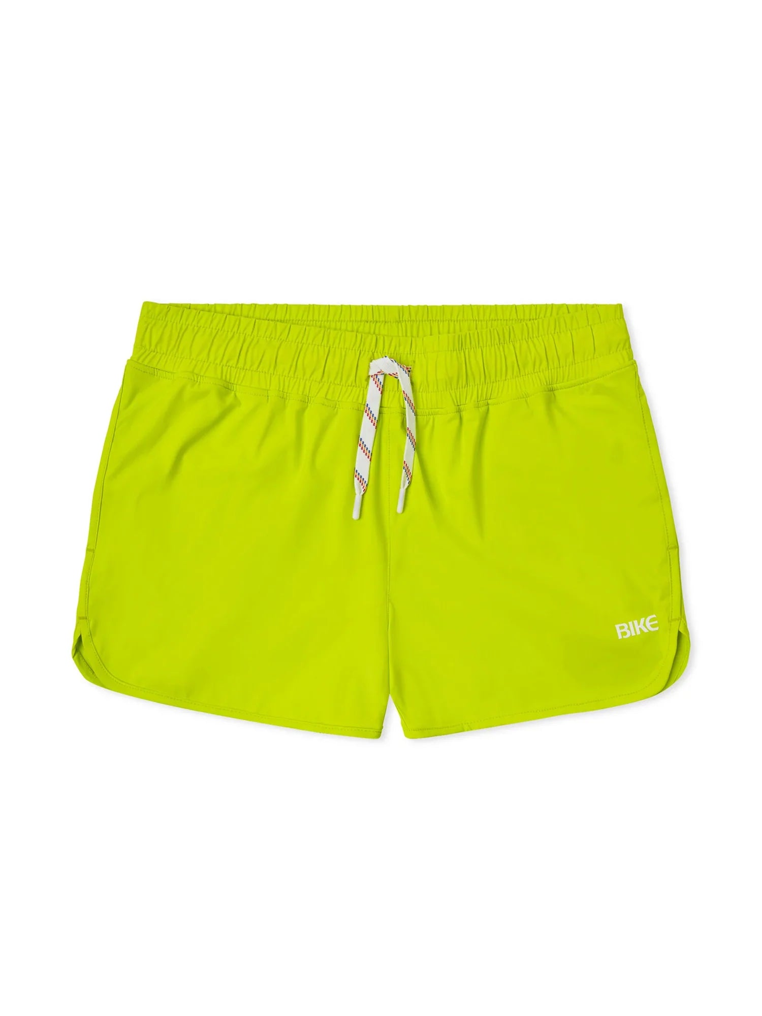 Bike® track short bright neon green athletic shorts with white drawstring and subtle bike branding on the side
