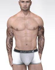 Duo Big Boy pouch boxer briefs in white and heather grey with a "wildmant" branded elastic waistband.