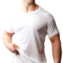 White cotton crew neck t-shirt with short sleeves for big and tall men shown from the front in a 2-pack set
