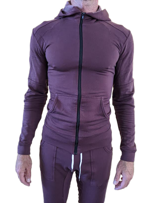 **Collection Hiver** Sweat à capuche croisé en polaire de luxe mi-lourde, coupe ajustée, idéal pour le yoga (Bordeaux)