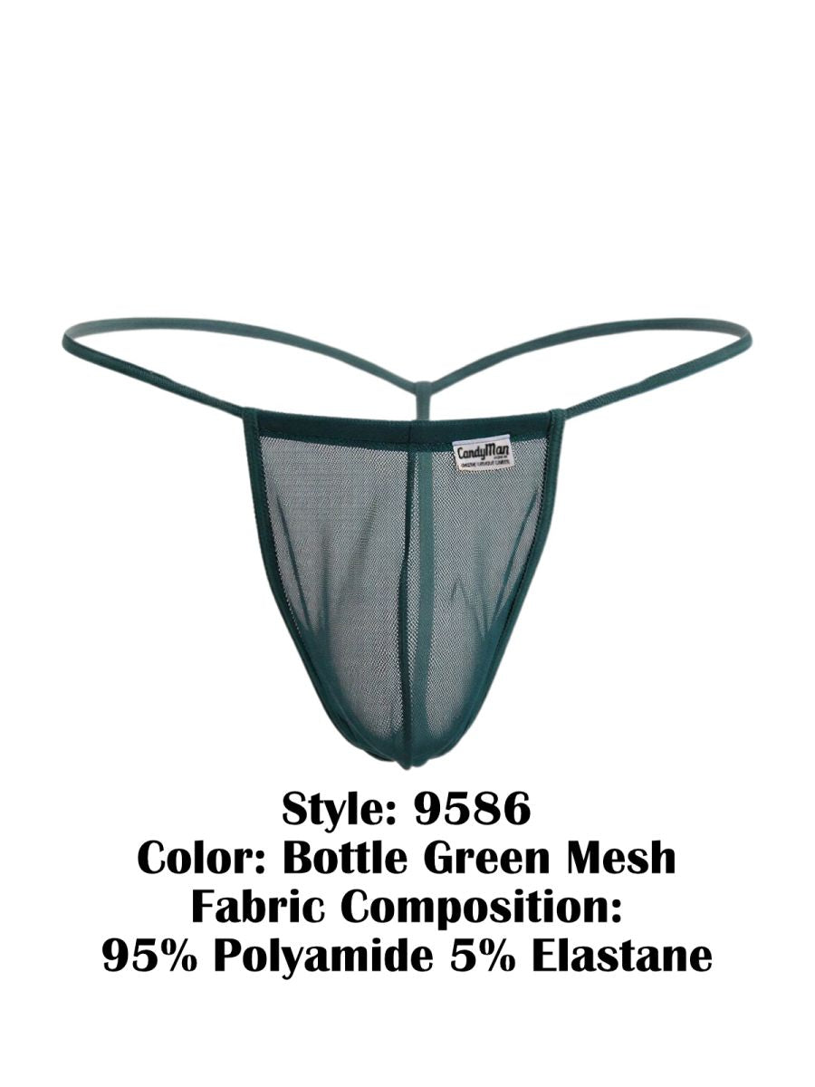 CandyMan 9586 G-String Color Bottle Green Mesh - EricSaloDesign.com