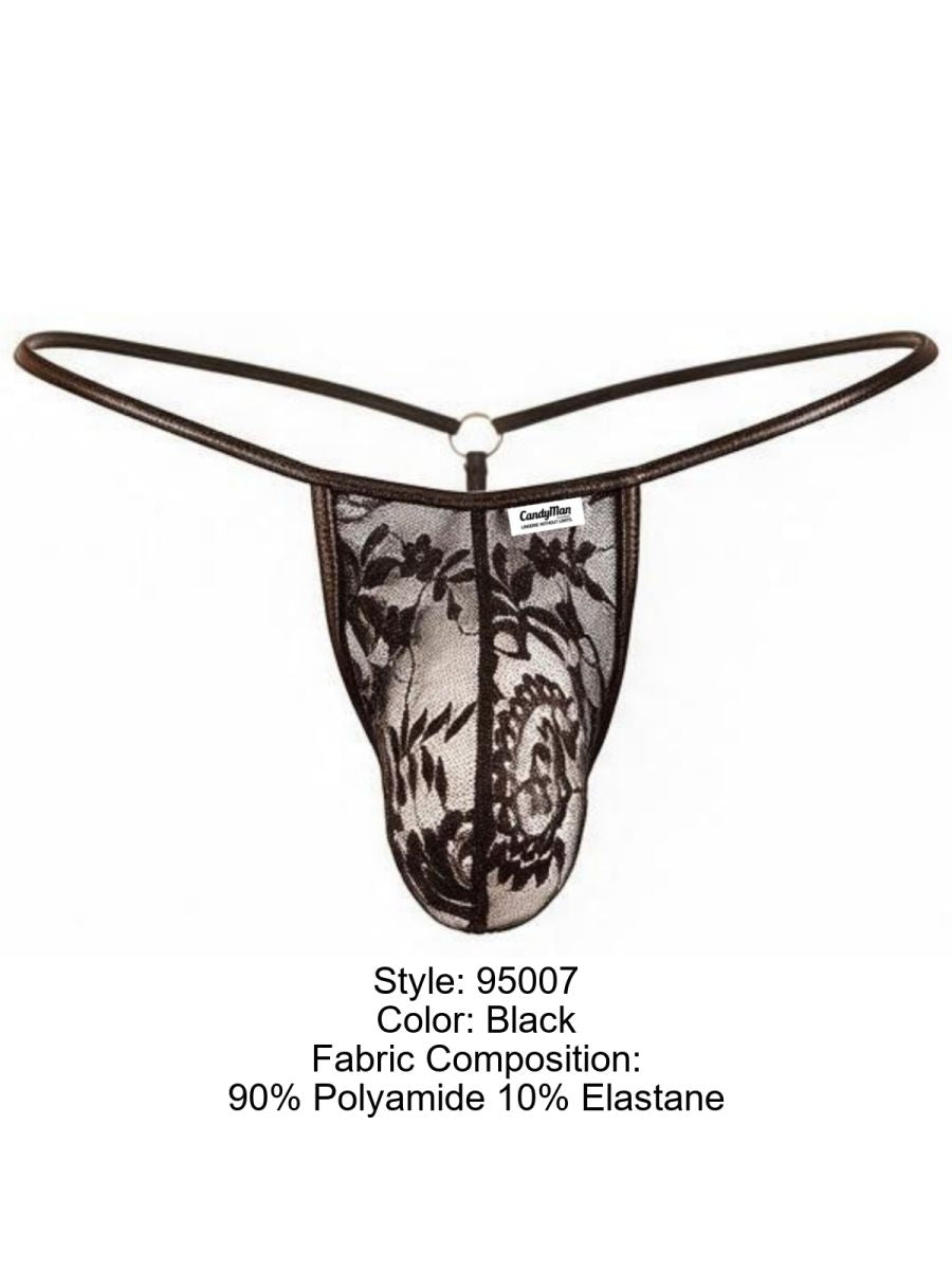 CandyMan 95007 Herrenunterwäsche verführerischer Spitzen-String Farbe Schwarz