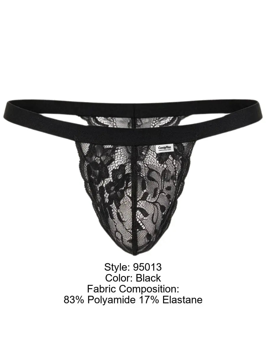 String séducteur en dentelle pour homme CandyMan 95013, couleur noir