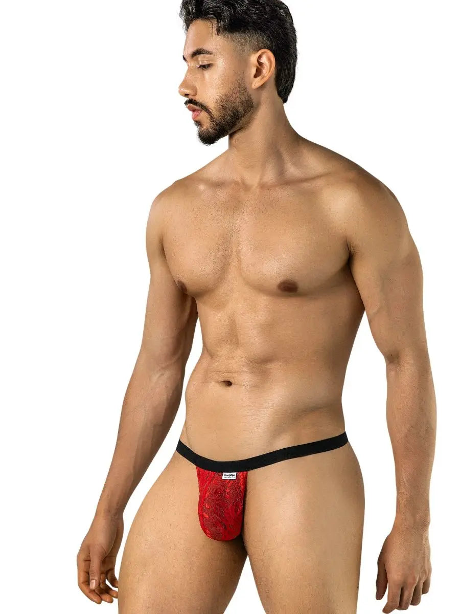 String séduisant en dentelle pour homme CandyMan 95013, couleur rouge et noir