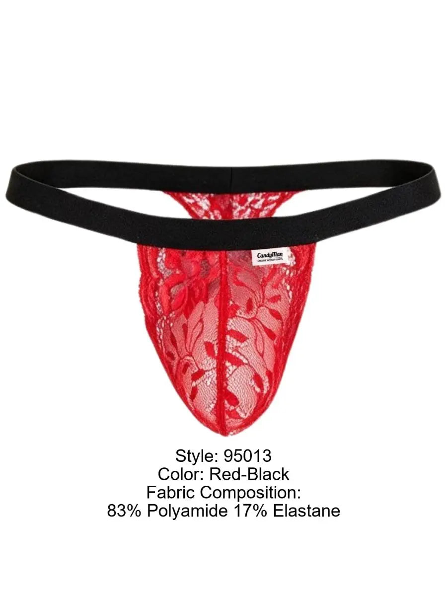 String séduisant en dentelle pour homme CandyMan 95013, couleur rouge et noir