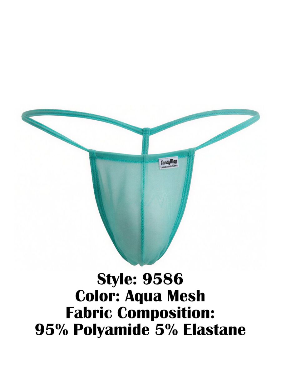 CandyMan 9586 Men's Underwear Mini G-String Color Aqua Mesh