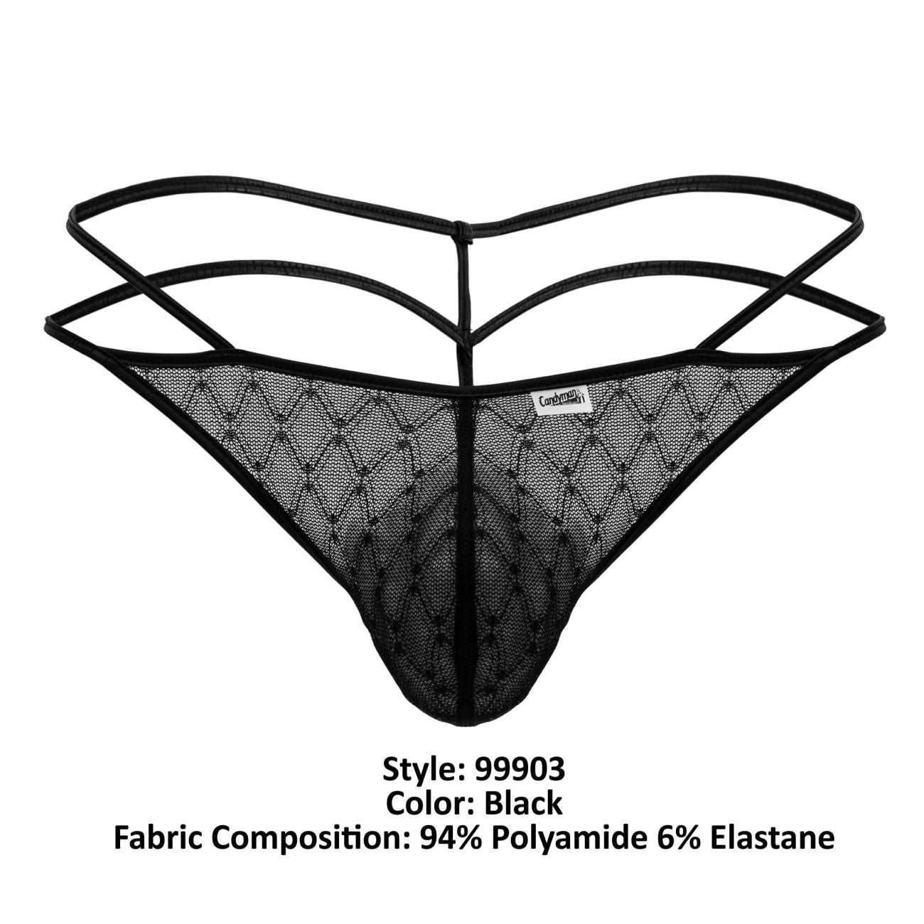 CandyMan 99903 Geometric Mesh Thongs Color Black