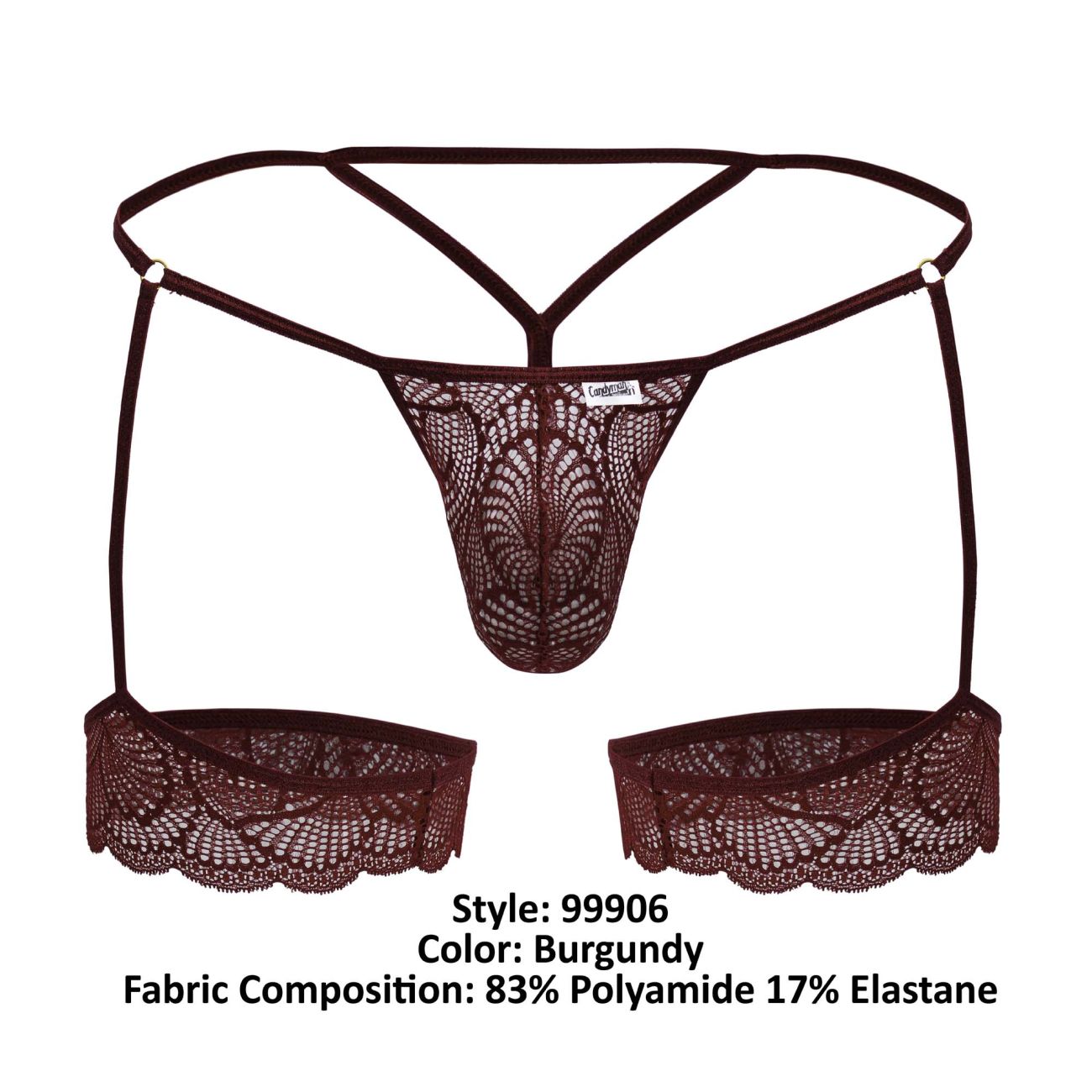 CandyMan 99906 Garter Lace Thongs Color Burgundy