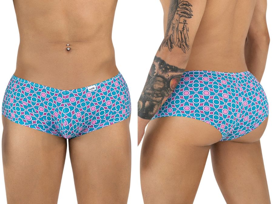 Blue and pink geometric patterned CandyMan 99922 trunks for men with a modern bold design and comfortable fit