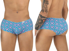 Blue and pink geometric patterned CandyMan 99922 trunks for men with a modern bold design and comfortable fit