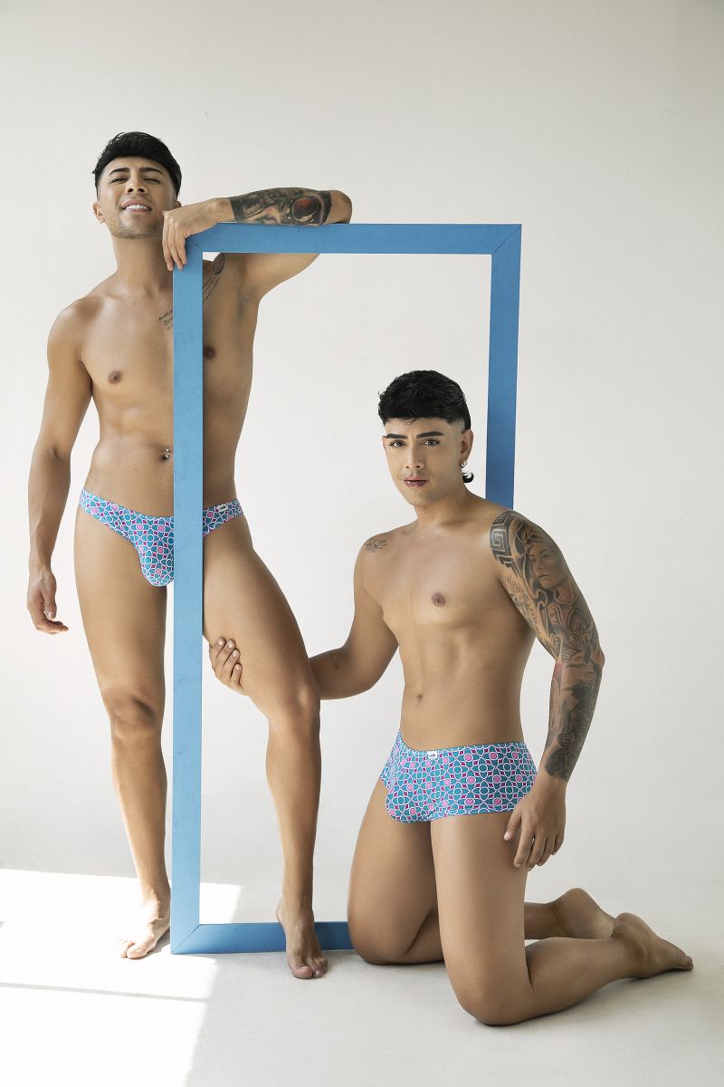 CandyMan 99922 trunks color printed blue briefs with a geometric pattern in blue fabric