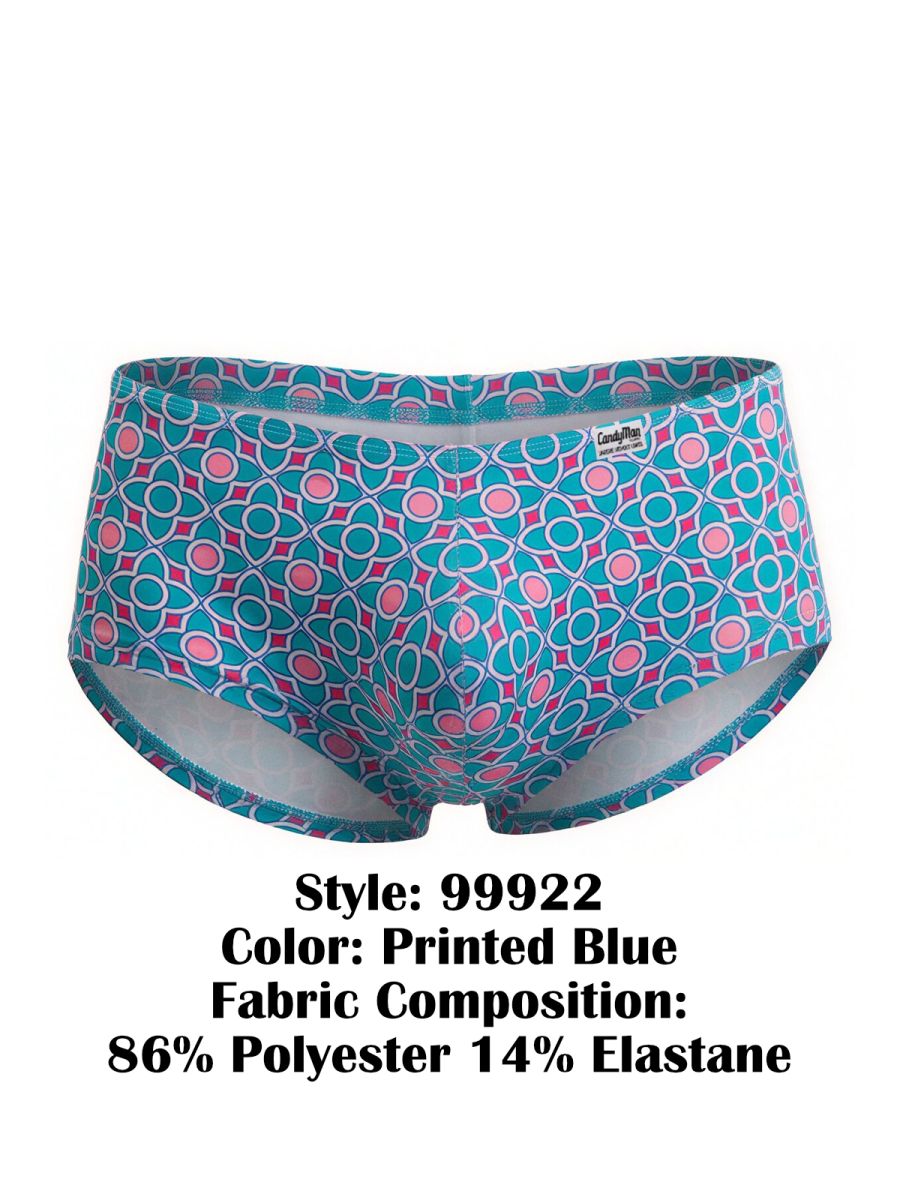 Printed blue briefs candy man 99922 trunks with vibrant teal pink and white geometric circle pattern