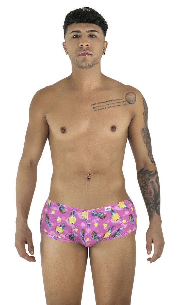 Pink pineapple-patterned cotton men’s briefs candyMan 99922 trunks color printed pink front view