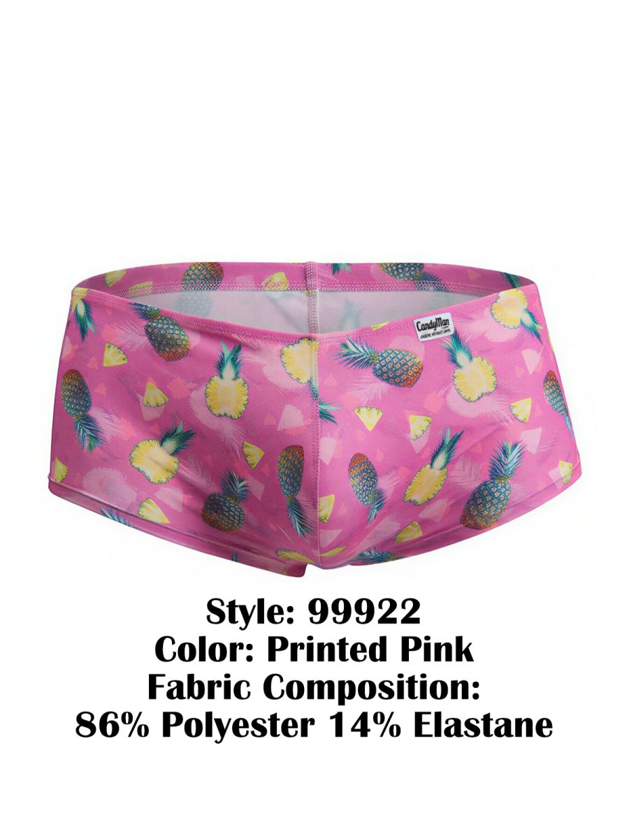 CandyMan 99922 pink printed swim trunks with vibrant pineapple and slice pattern made of polyester elastane blend