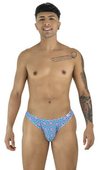 CandyMan 99923 briefs swim trunks with blue and pink geometric pattern for stylish beachwear
