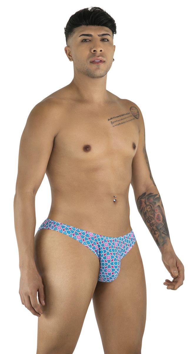 Candyman 99923 briefs color printed blue men’s briefs with blue and pink geometric patterned fabric