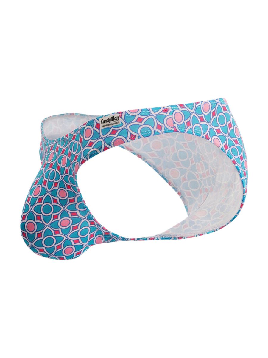 Candyman 99923 briefs in vibrant blue pink and white geometric pattern men’s printed cotton underwear