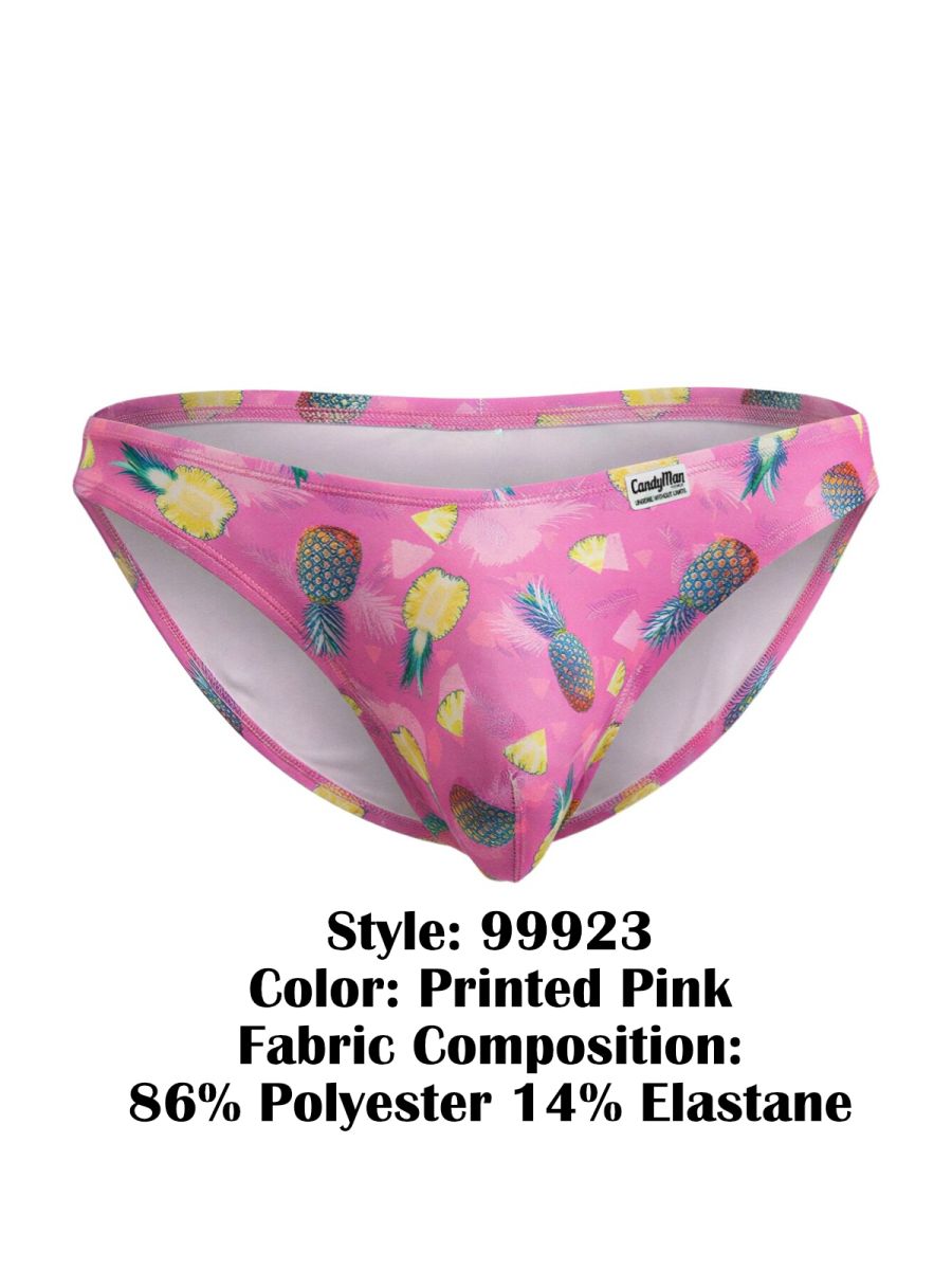 CandyMan 99923 bikini color printed pink briefs with pink pineapple print made of 86 polyester and 14 elastane
