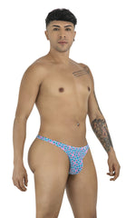 CandyMan 99924 thong with blue and pink geometric print and snug form-fitting design