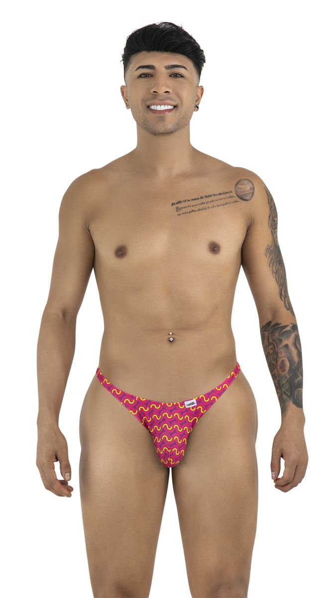 A vibrant pink and red patterned thong with wavy design candyMan 99924 thongs color printed fuchsia