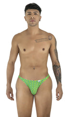 CandyMan 99924 thongs in bright green and lime swim trunks with a bold zigzag pattern for vibrant summer wear