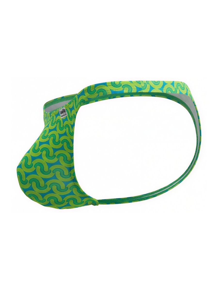 Green and teal patterned CandyMan 99924 thongs with a bold swirling design for vibrant swimwear style