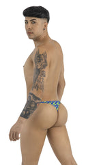 Blue and white patterned candyMan 99924 thongs with bold graphic design for swimwear and beach use