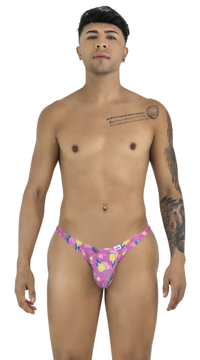 Pink tropical pineapple patterned thong CandyMan 99924 showing vibrant color and comfortable material
