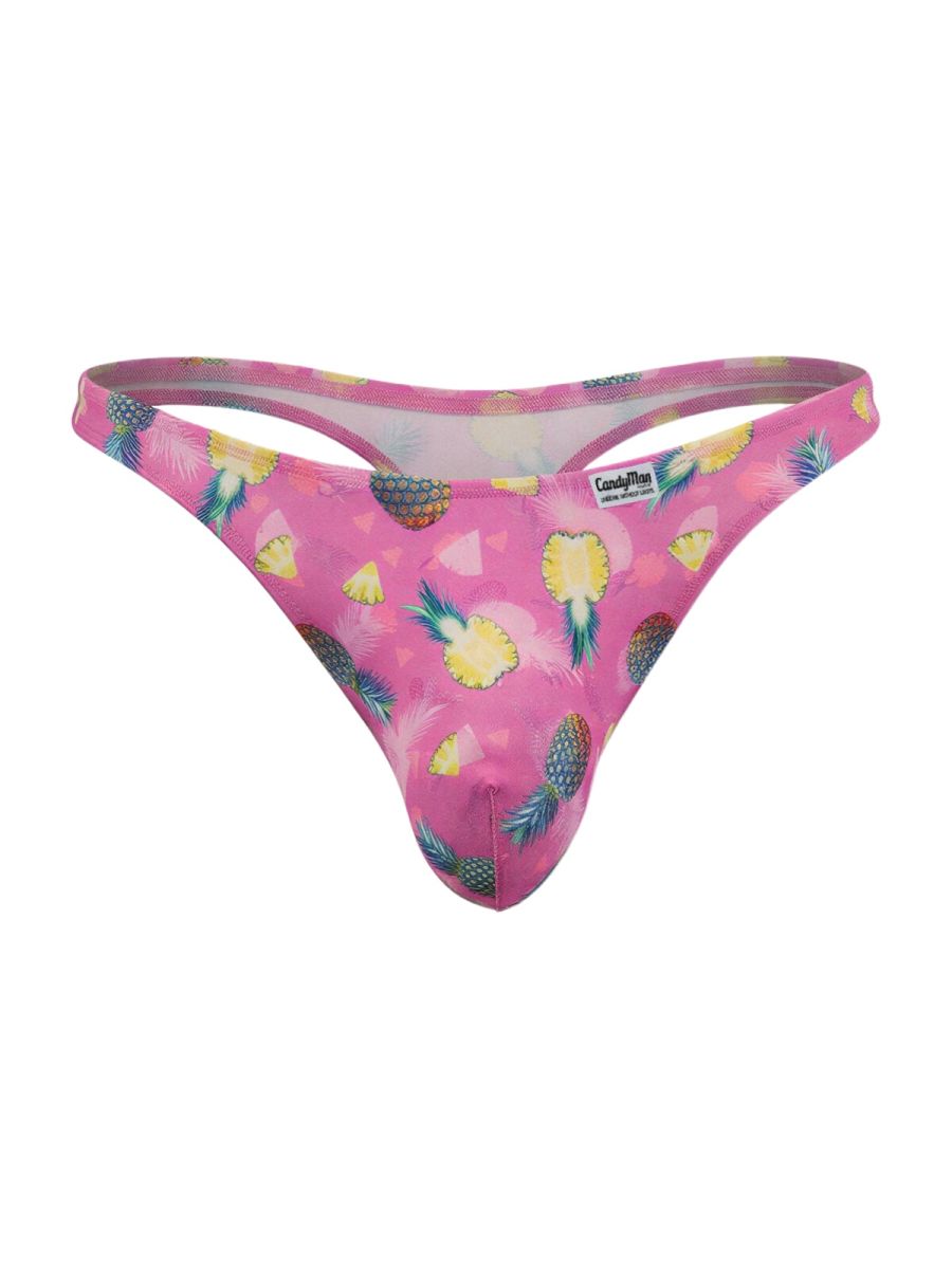 Pink pineapple-patterned thong by candyman featuring printed pink fabric ideal for stylish wear