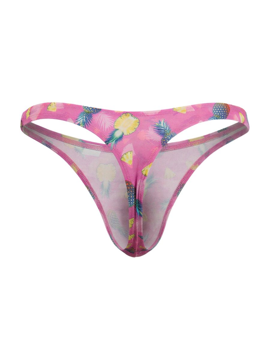 Pink candyMan 99924 thong featuring a sheer pineapple pattern perfect for stylish lingerie wear