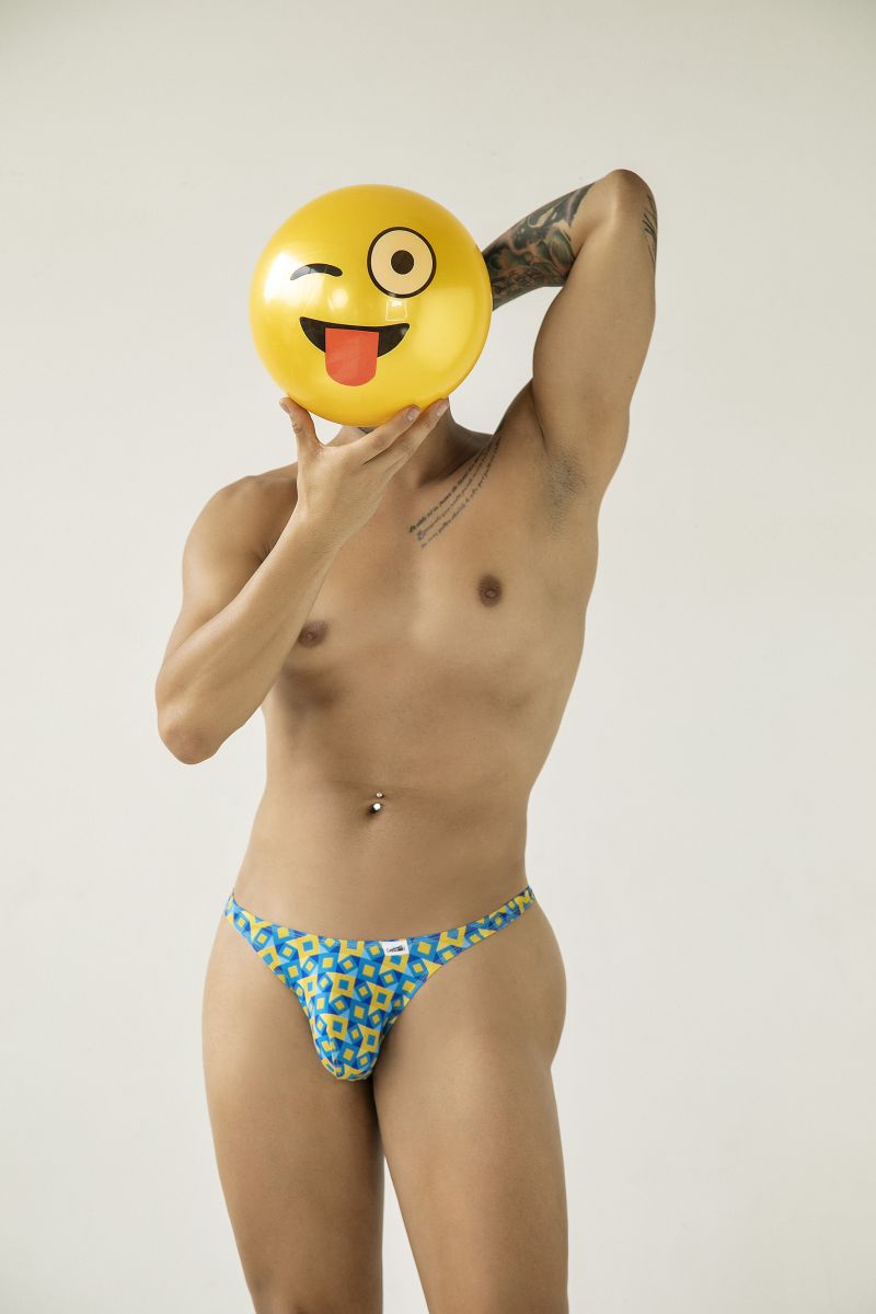 CandyMan 99924 turquoise printed men’s briefs with blue and yellow playful geometric pattern for everyday wear