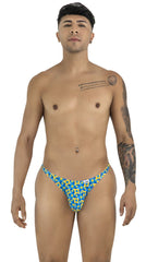 Candyman 99924 thongs color printed turquoise men’s briefs with blue and yellow geometric pattern