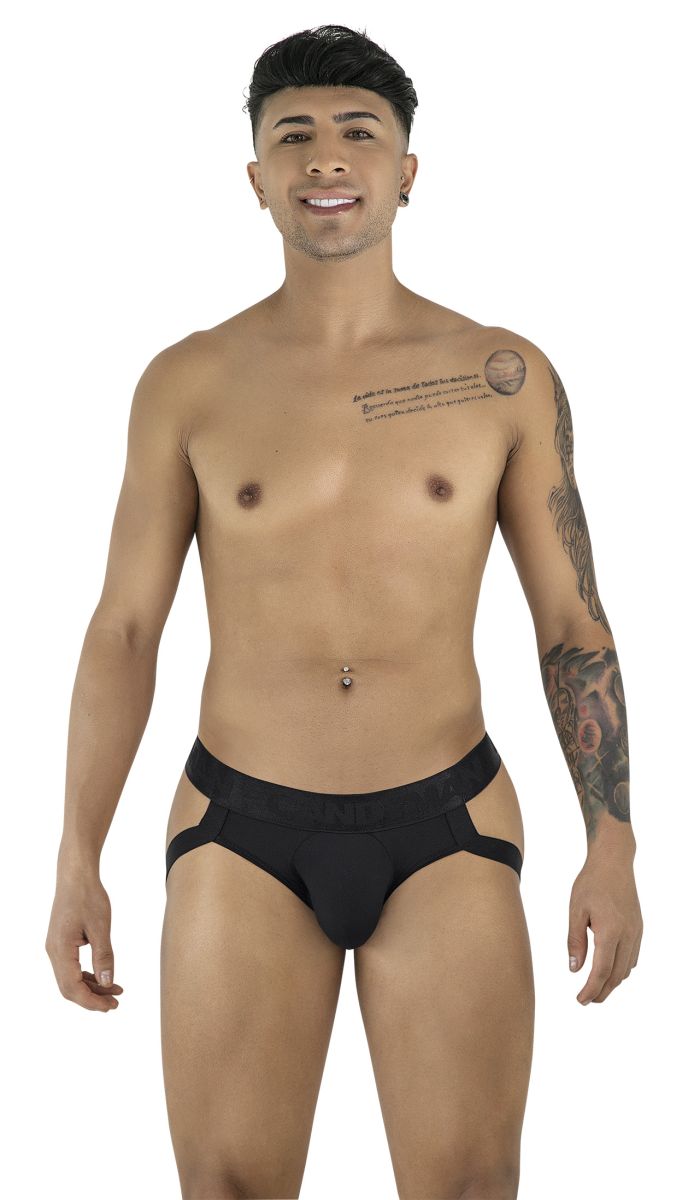 Black candyman 99925 jockstrap athletic briefs with side cutouts and snug fit for active wear