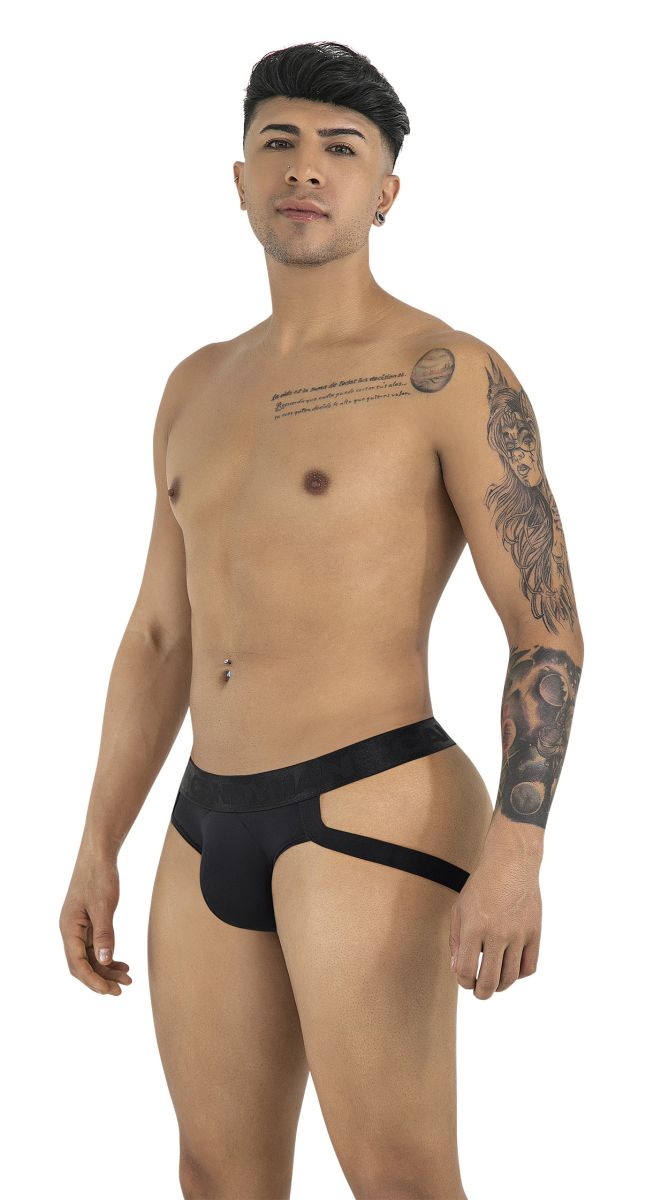 Black candyman 99925 jockstrap briefs with distinctive side cutouts form-fitting design for comfortable wear