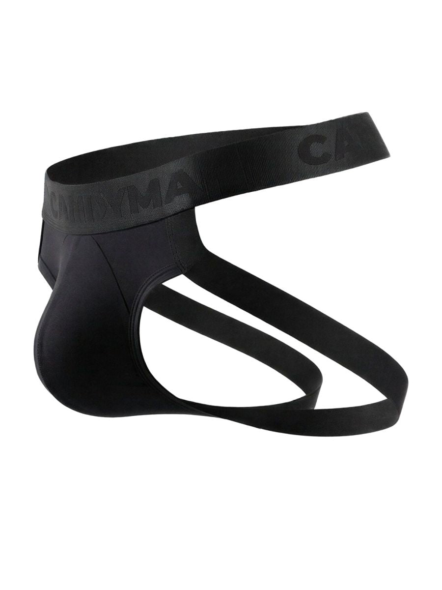 Black candyman 99925 jockstrap briefs with contoured design and embossed carnama elastic waistband