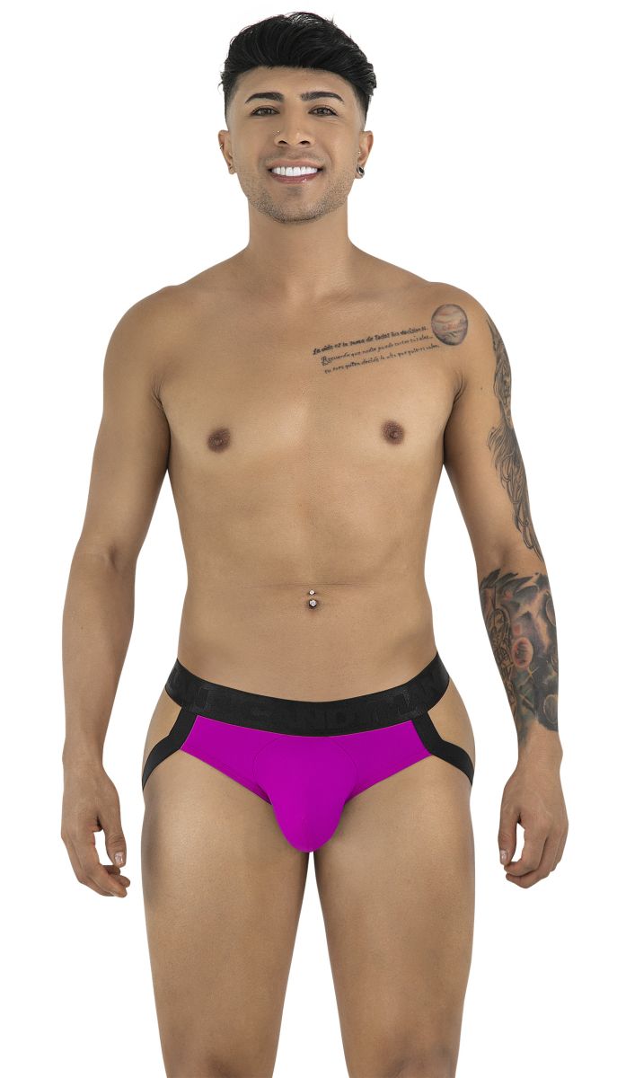 CandyMan 99925 jockstrap in magenta with vibrant briefs and bold black waistband and side straps