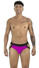 CandyMan 99925 jockstrap in magenta with vibrant briefs and bold black waistband and side straps