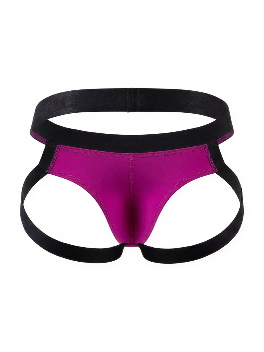 Vibrant magenta and black CandyMan 99925 jockstrap with sleek form-fitting athletic design