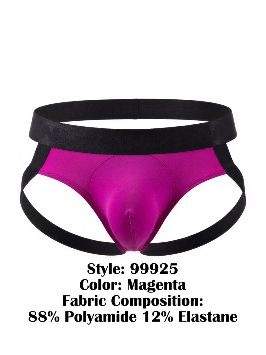 Magenta candyman 99925 men’s briefs with black waistband and side straps made of 88 polyamide 12 elastane
